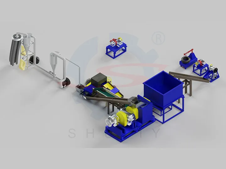 Semi-automatic tire recycling line