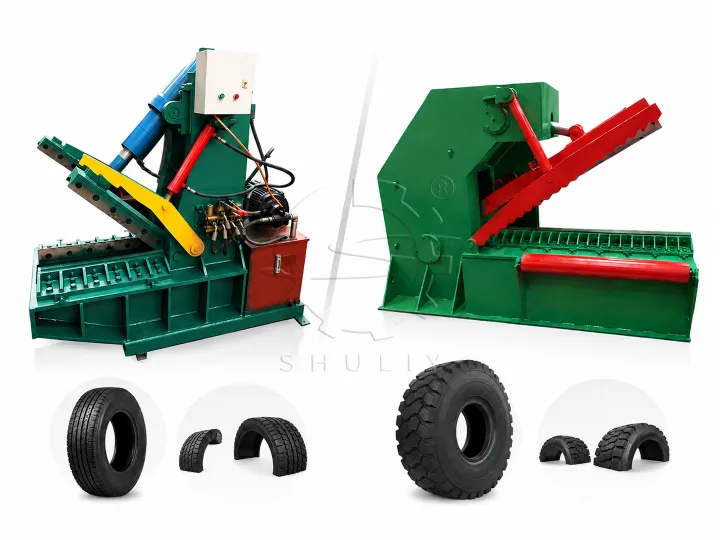 Tire cutting machine for regular tires and OTR mining tires recycling